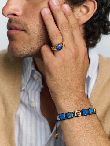 Nialaya Men's Flatbead Bracelet The CZ Flatbead Collection - Blue Lapis and Black CZ The CZ Flatbead Collection - Blue Lapis and Black CZ